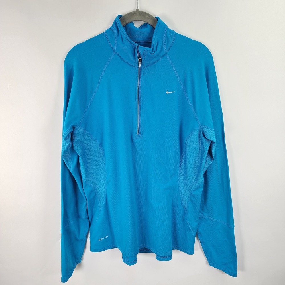 Nike Dri-Fit 1/2 Zip Top Women's L Turquoise 7 Blue Lightweight Running Pullover